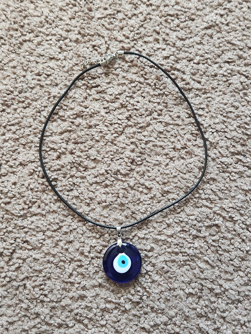 SHEIN Dark Blue Evil Eye Pendant Necklace with Black Cord